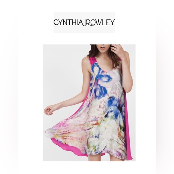 Cynthia Rowley 100% Silk Multicolors Abstract Dress 8 - Picture 1 of 16